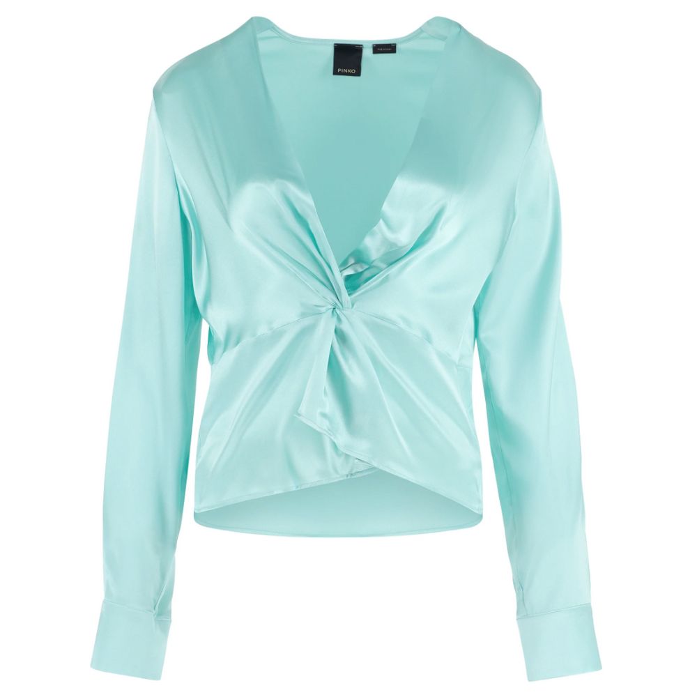 PINKO Green Silk Women Blouse with Deep V-Neck Detail