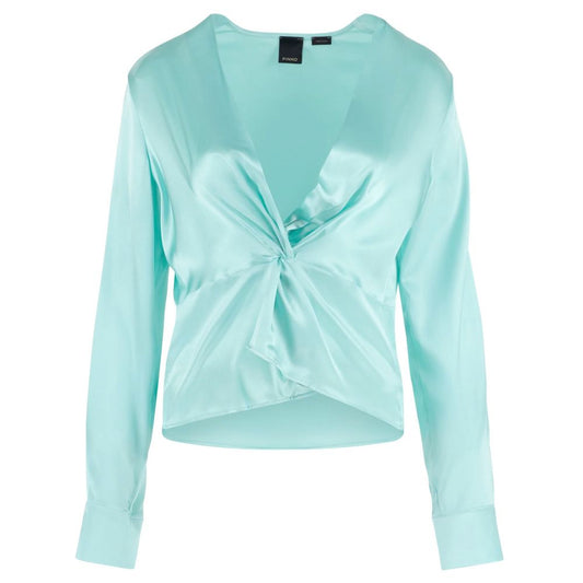 PINKO Green Silk Women Blouse with Deep V-Neck Detail