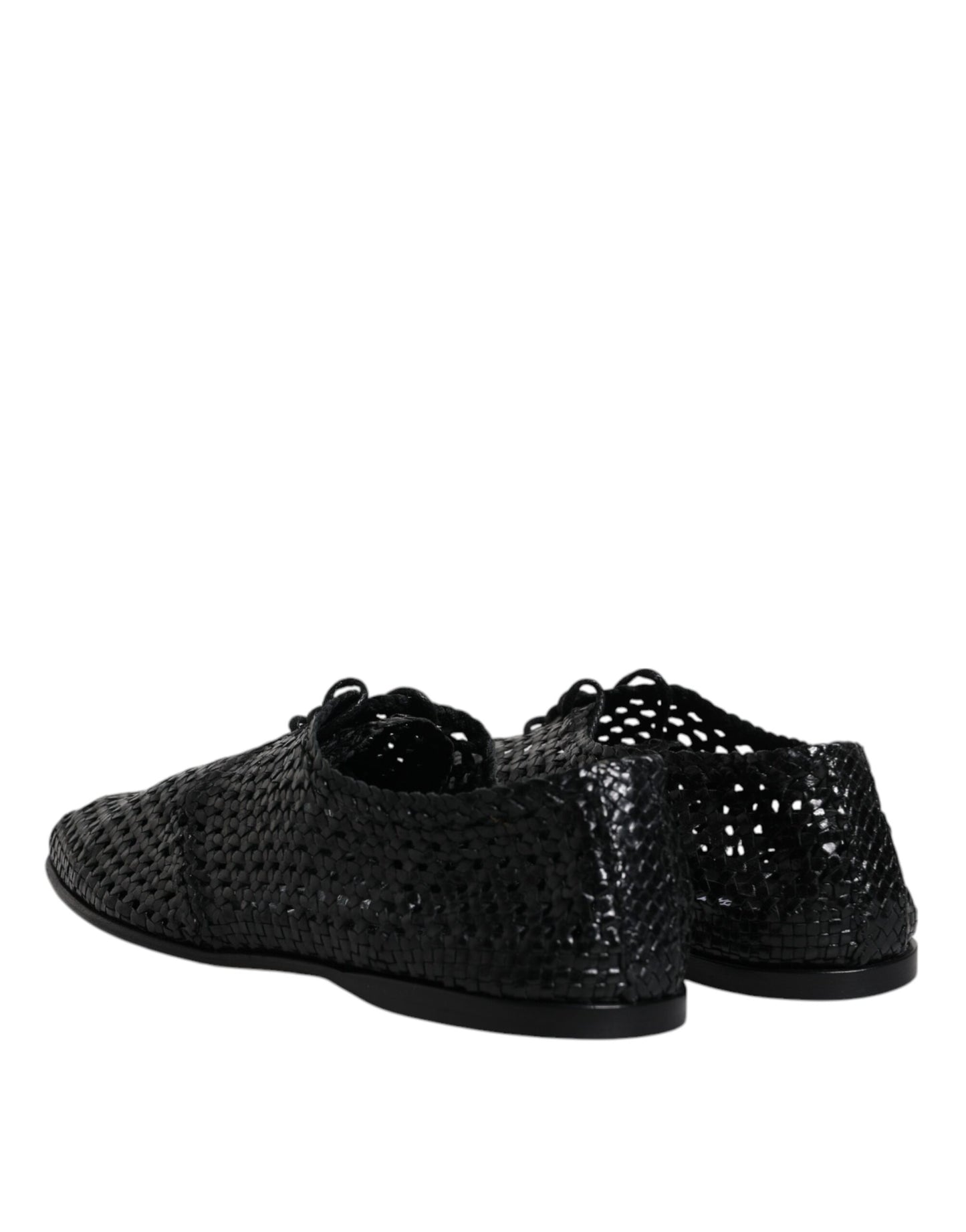 Dolce & Gabbana Black Woven Leather Lave Up Derby Shoes