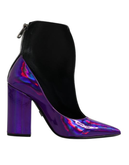 Dolce & Gabbana Purple Black Pointed Ankle Boots Shoes