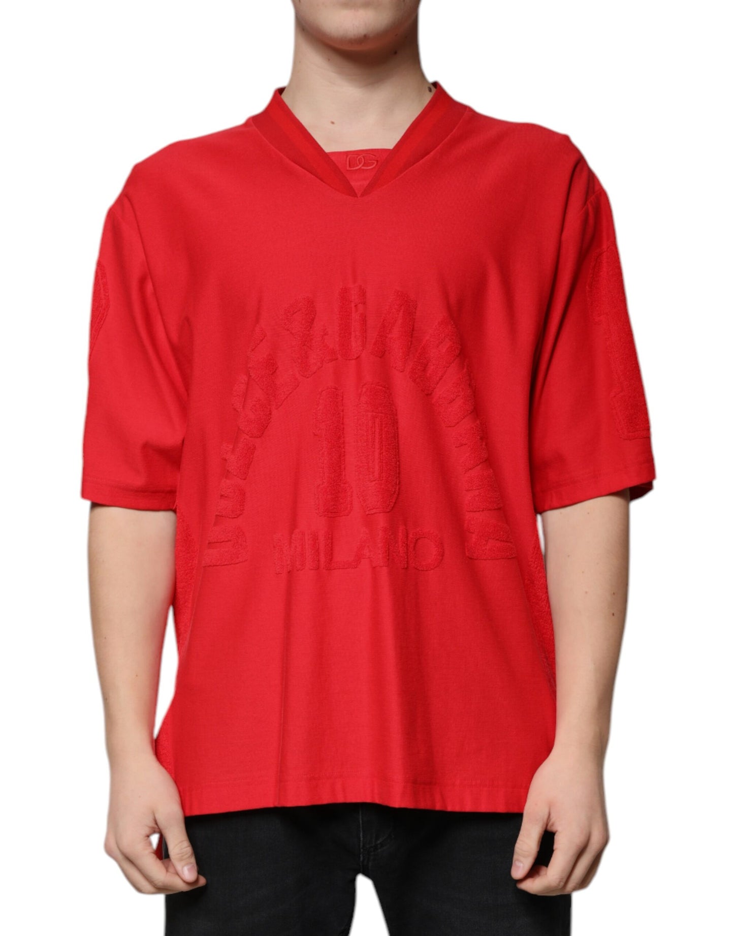 Dolce & Gabbana Red Cotton V-neck Short Sleeves T-shirt