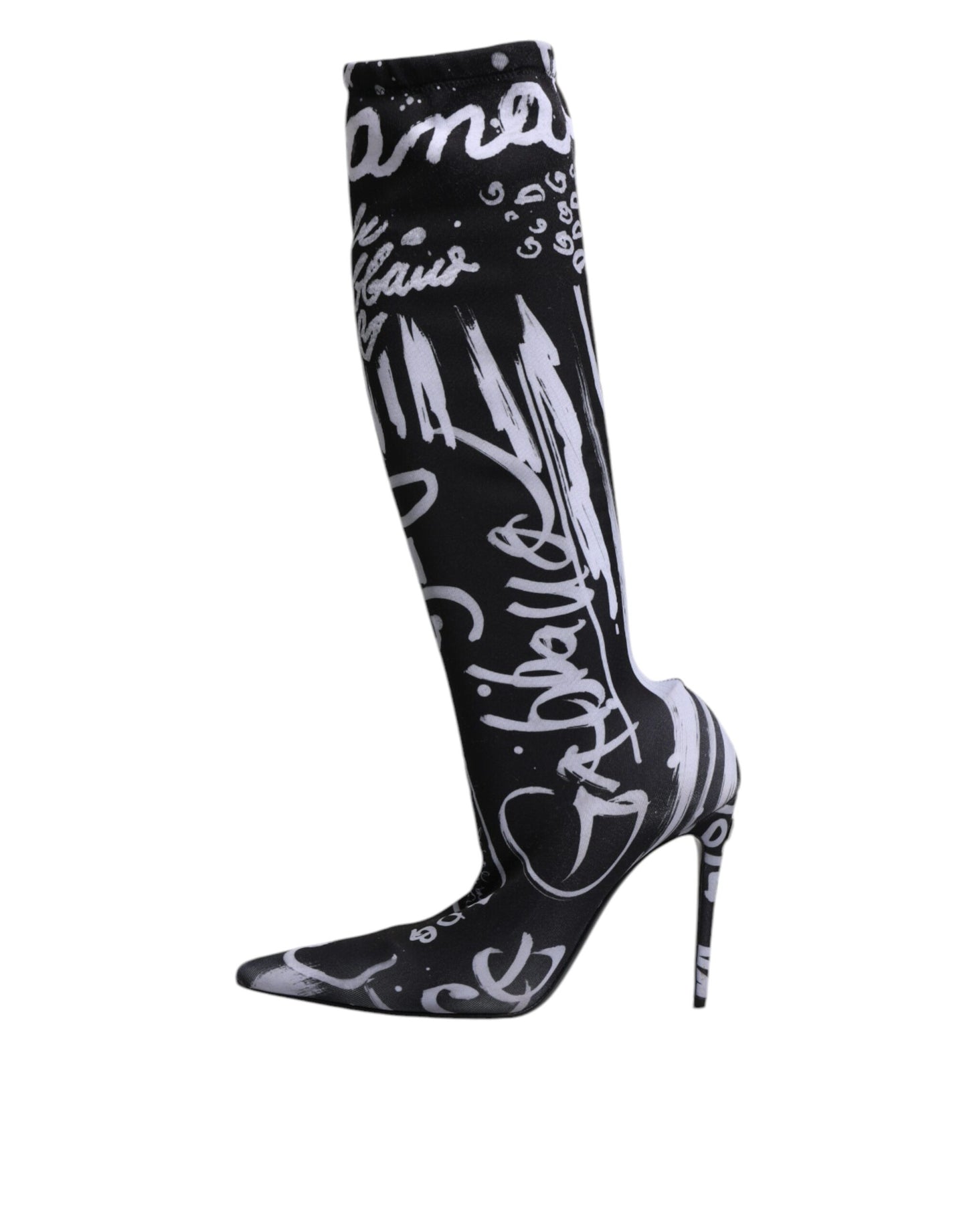 Dolce & Gabbana Black Logo Stretch Heels High Boots Shoes