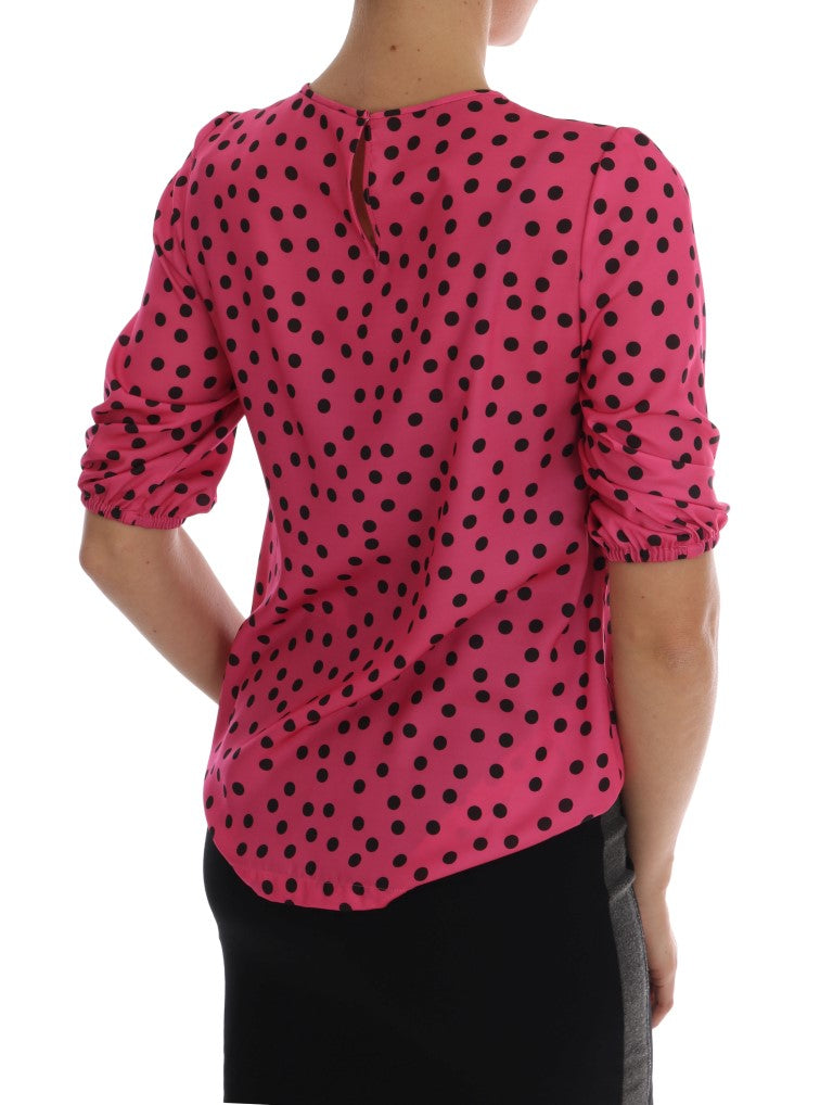 Dolce & Gabbana Chic Pink Polka Dotted Silk Blouse