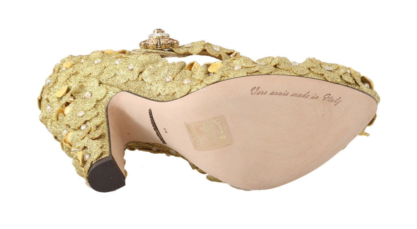 Dolce & Gabbana Gold Floral Crystal Embellished Pumps