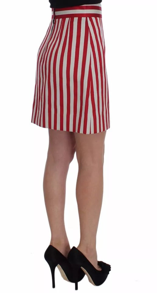 Dolce & Gabbana Silver Red Striped Above Knees Skirt