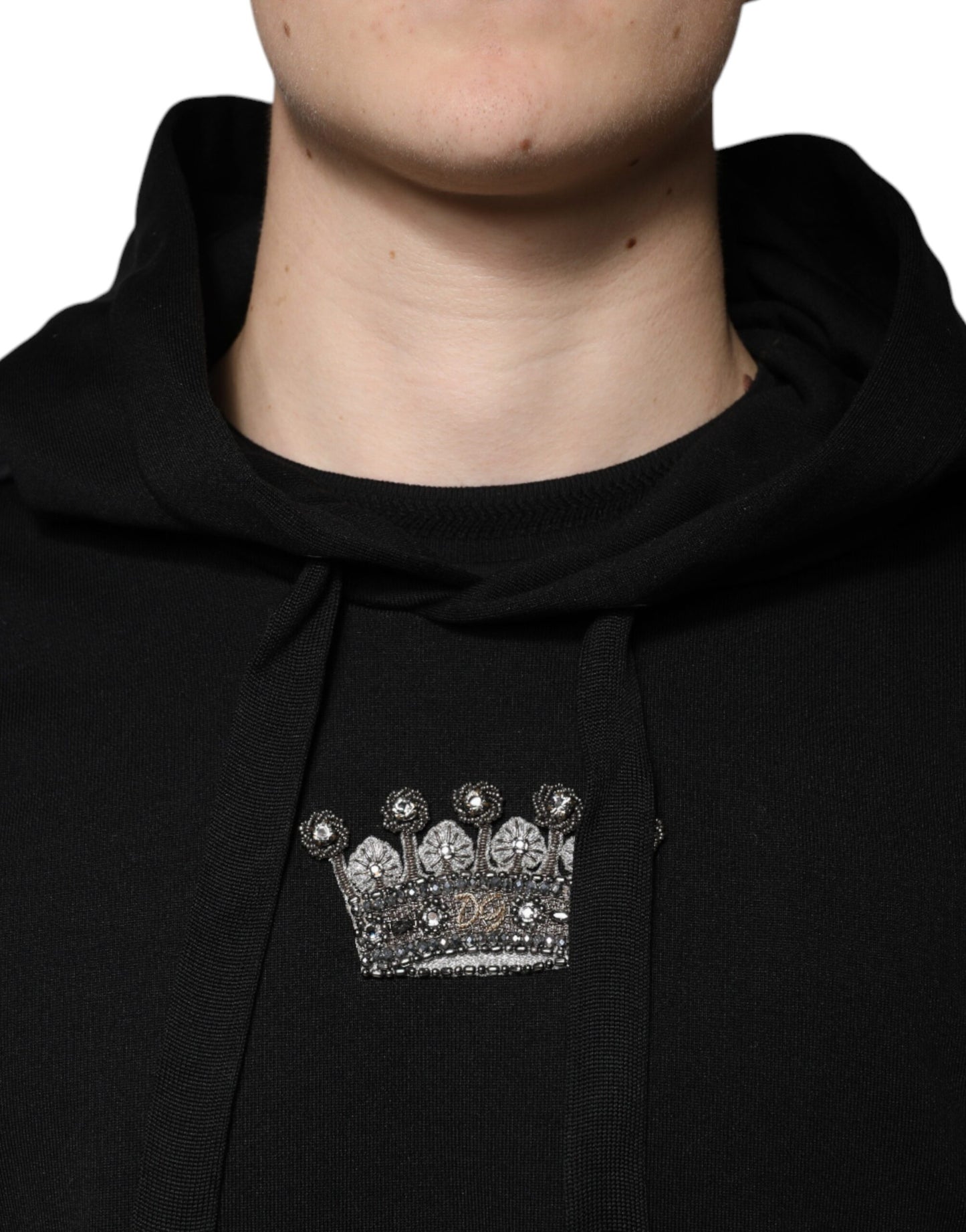 Dolce & Gabbana Black Crown Cotton Hooded Sweatshirt Sweater