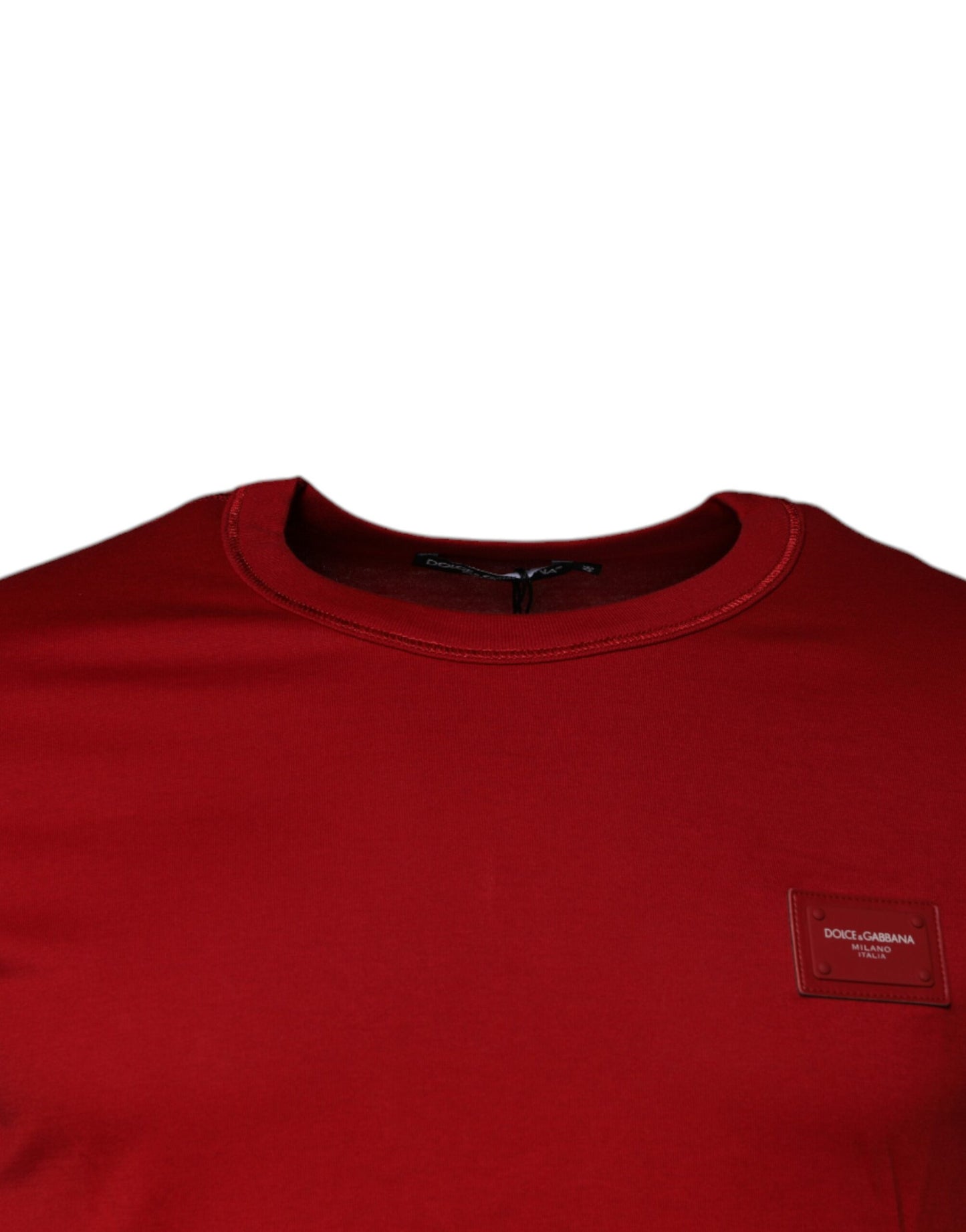 Dolce & Gabbana Red Cotton Logo Plaque Men Crew Neck T-shirt