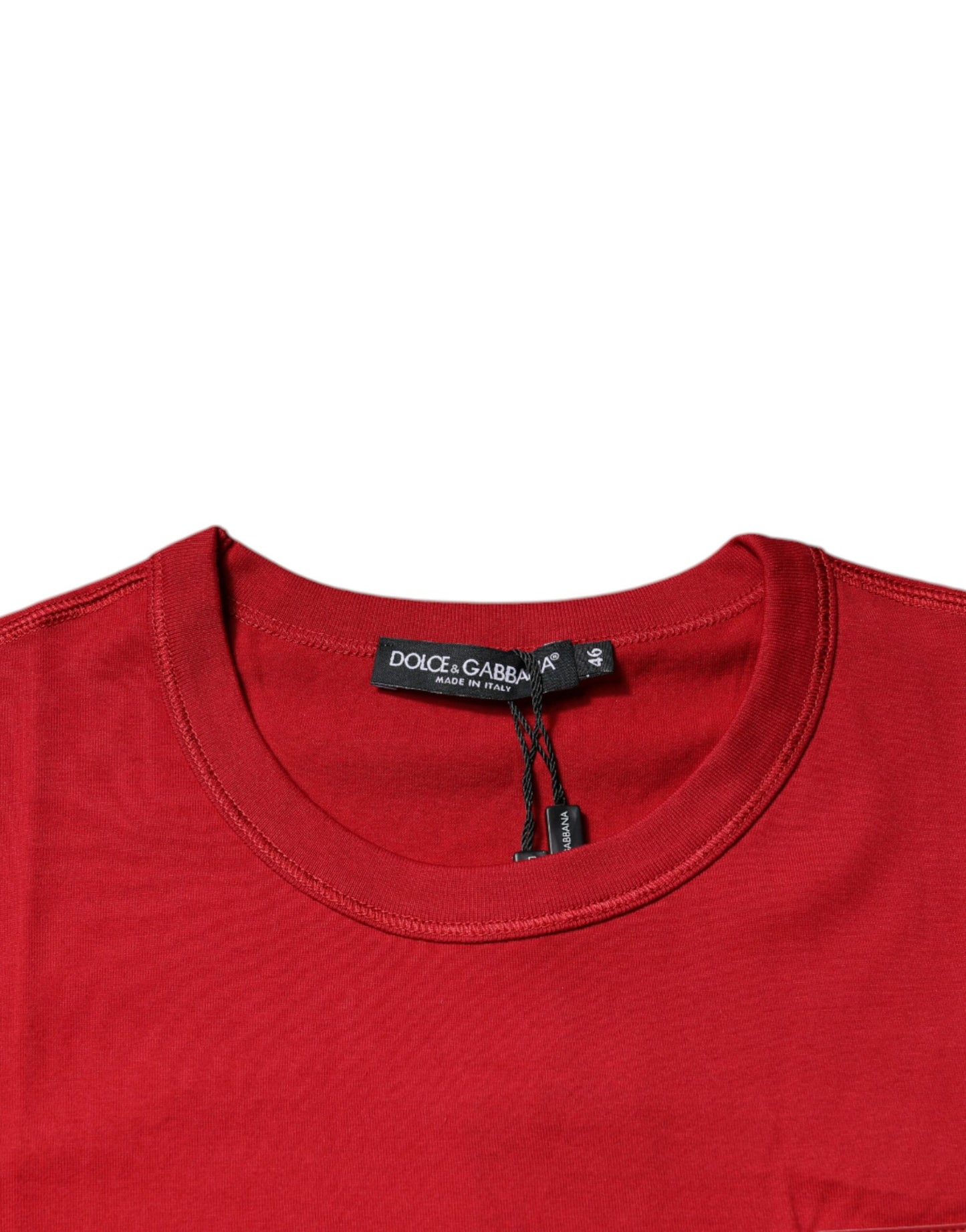 Dolce & Gabbana Red Cotton Logo Plaque Men Crew Neck T-shirt