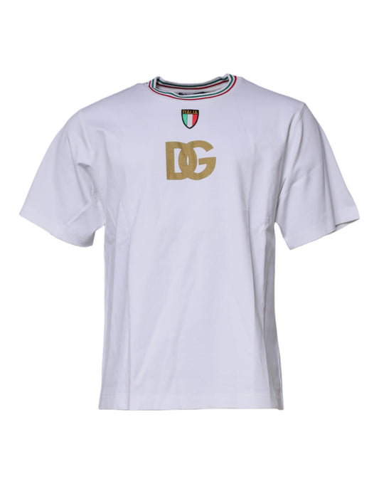 Dolce & Gabbana White Logo Print Cotton Crew Neck T-shirt