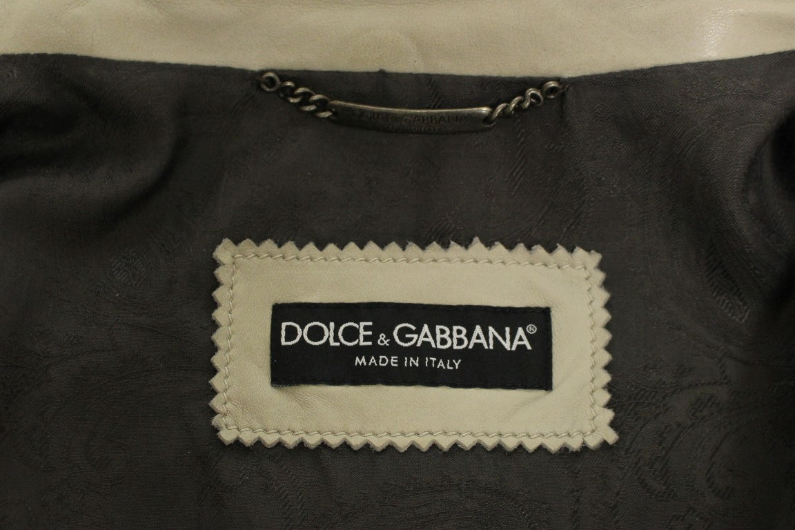 Dolce & Gabbana Elegant Beige Leather Lambskin Jacket