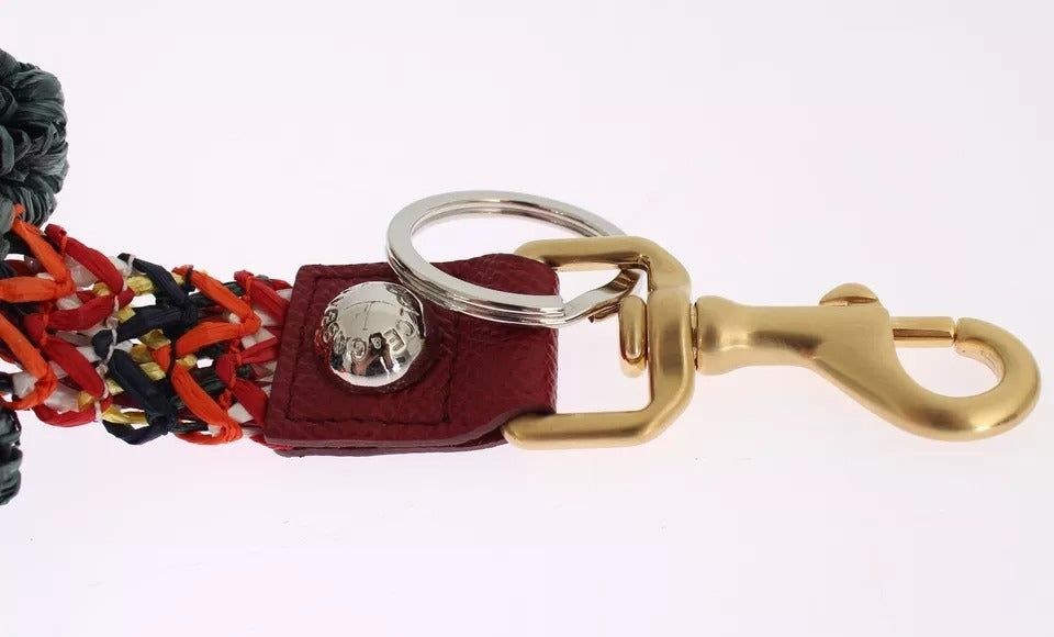 Dolce & Gabbana Multicolor Raffia Leather Clasp Finder Chain Keyring