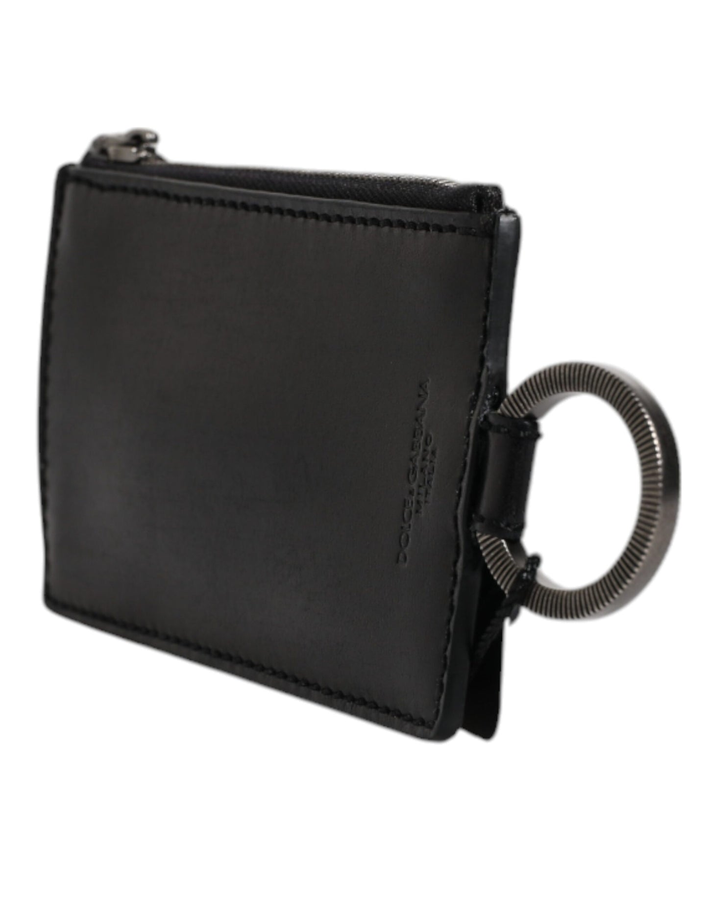 Dolce & Gabbana Black Horse Leather Lanyard Logo Card Holder Wallet