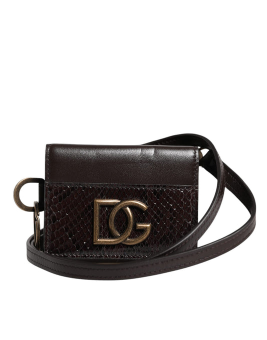 Dolce & Gabbana Black Exotic Leather Trifold Crossbody Sling Wallet