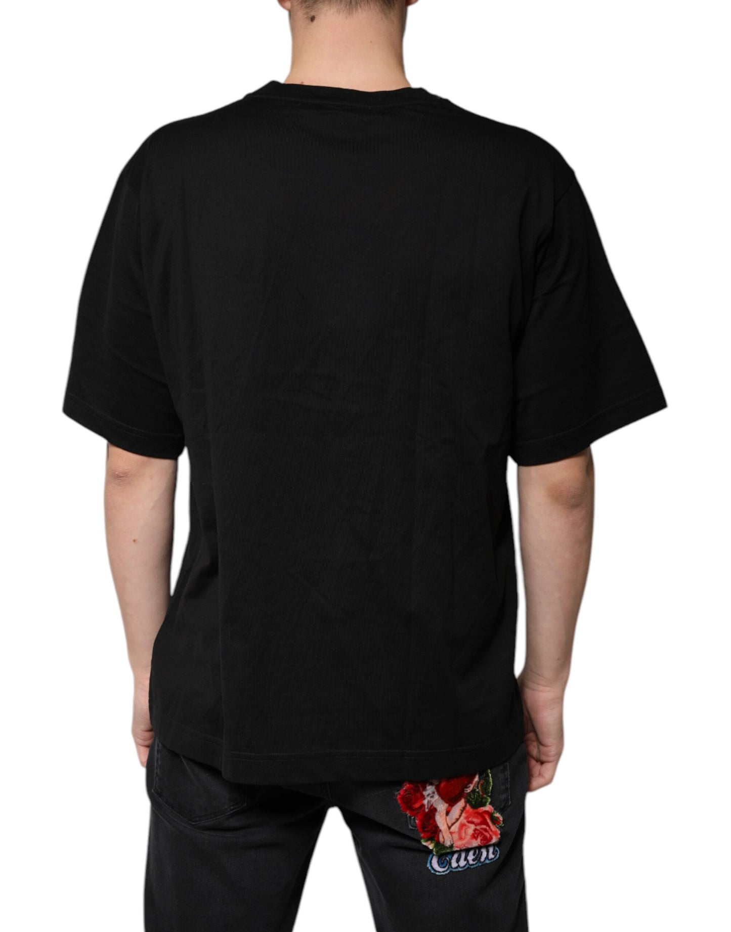 Dolce & Gabbana Black Cotton Logo Vneck Short Sleeve T-shirt