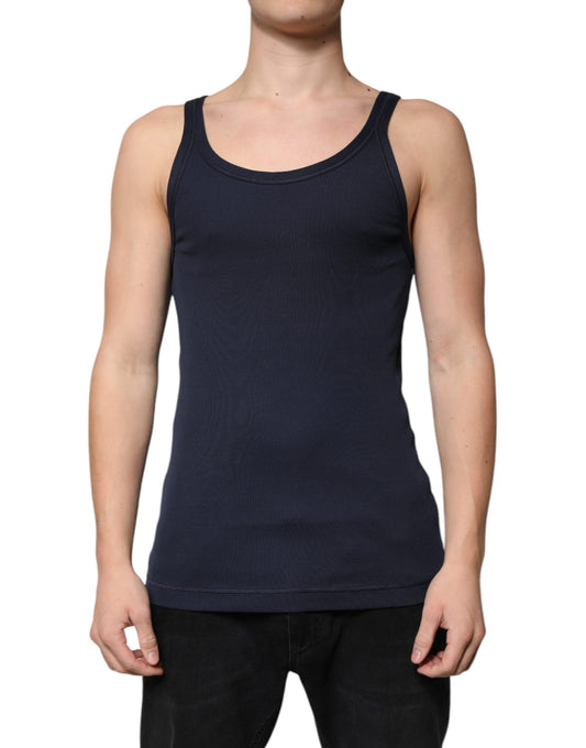 Dolce & Gabbana Blue Cotton Sleeveless Round Neck Tank T-shirt