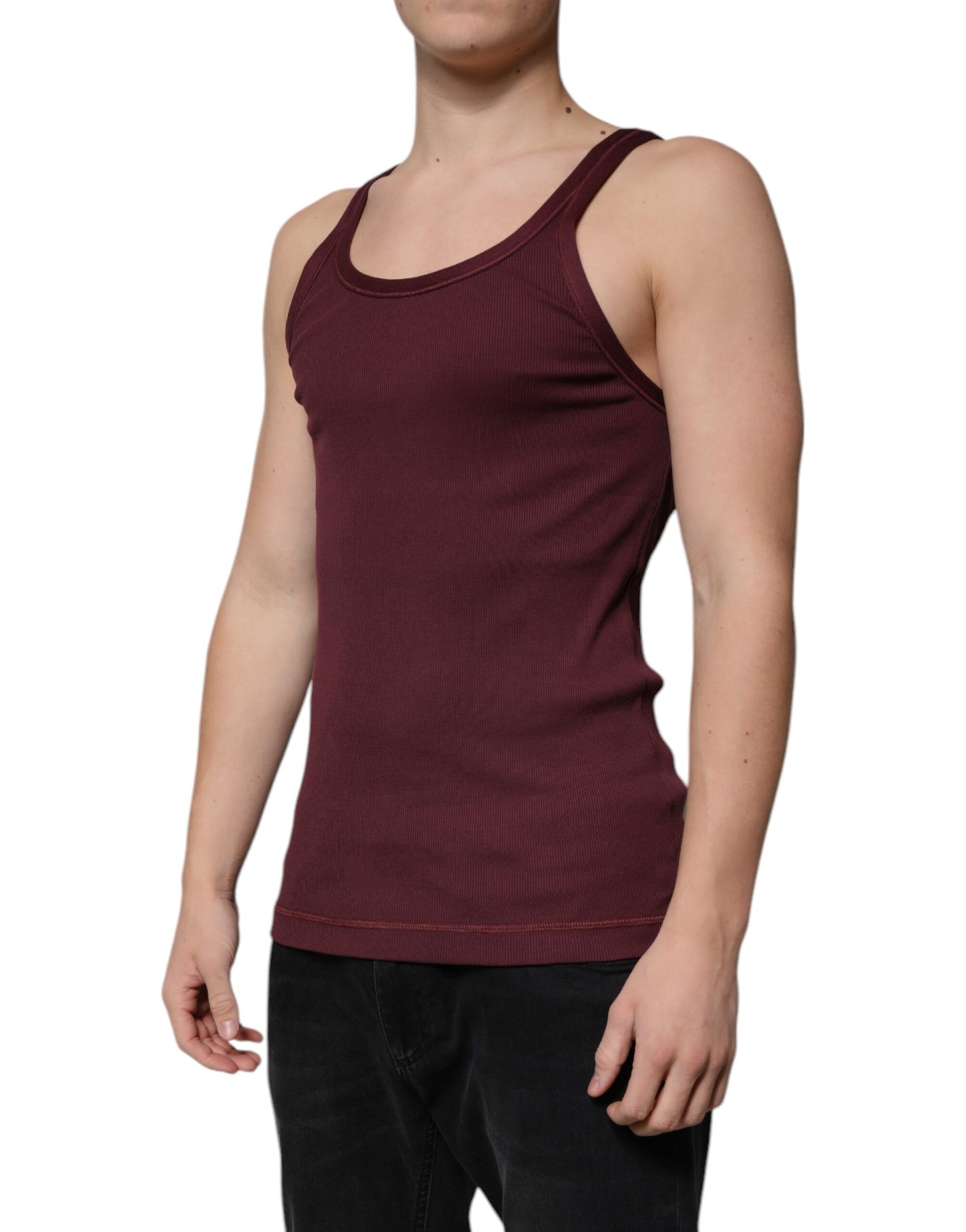 Dolce & Gabbana Maroon Cotton Sleeveless Round Neck Tank T-shirt