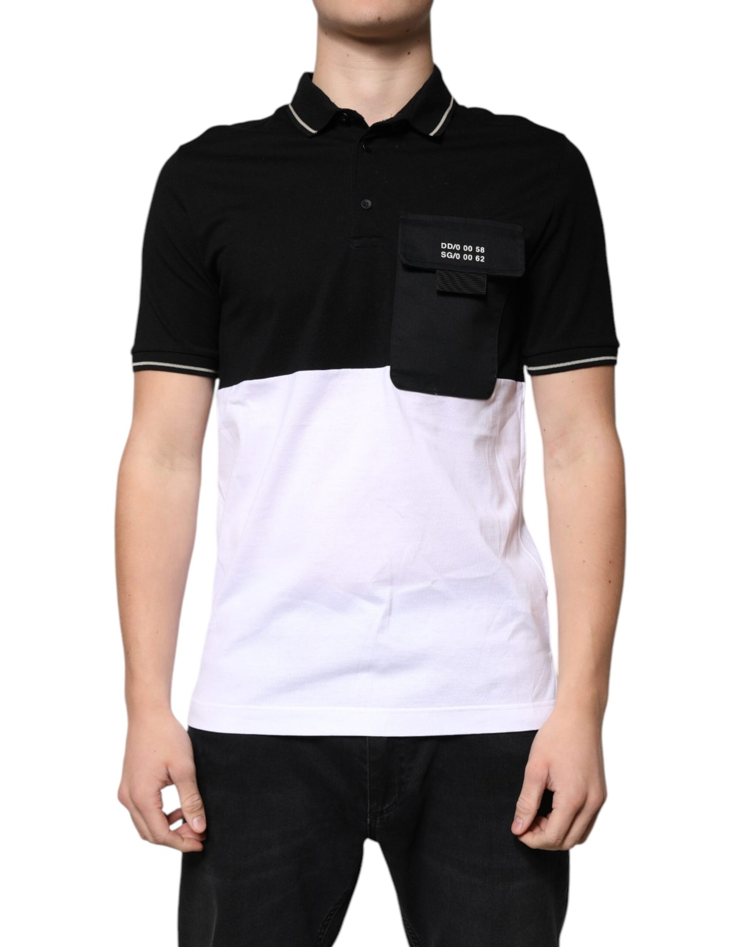 Dolce & Gabbana Black White Cotton Short Sleeves Polo T-shirt