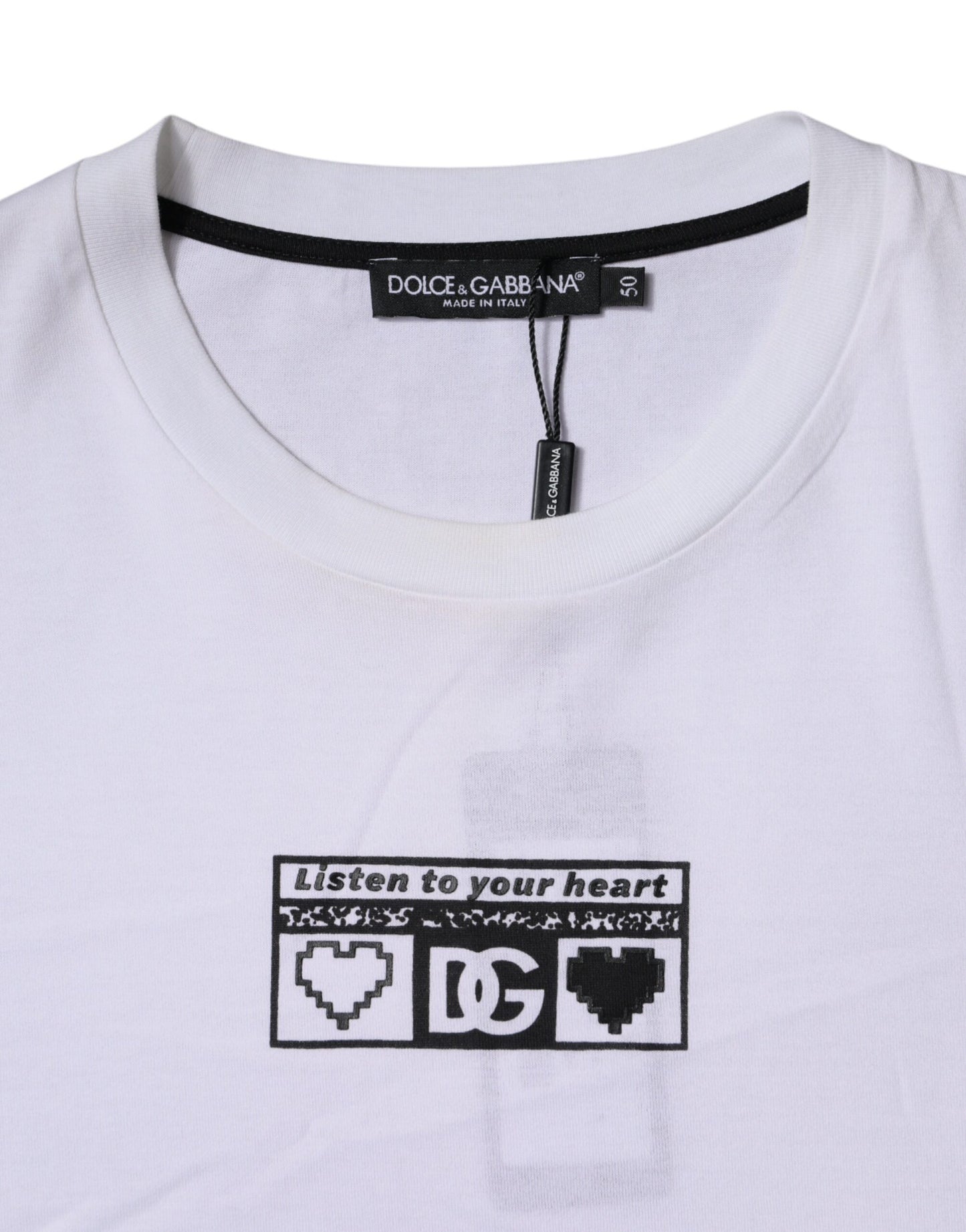 Dolce & Gabbana White Logo Print Cotton Crew Neck T-shirt