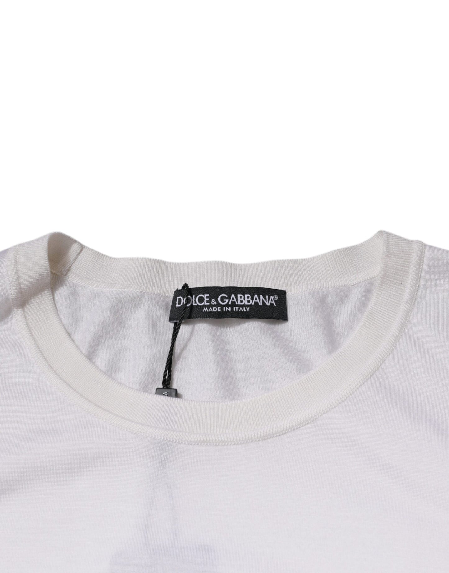 Dolce & Gabbana White Silk Crew Neck Men Pullover Sweater