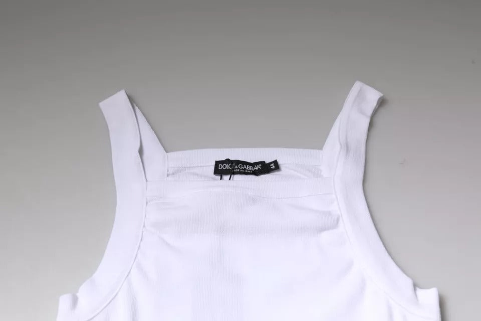 Dolce & Gabbana White Cotton Sleeveless Square Neck Tank T-shirt