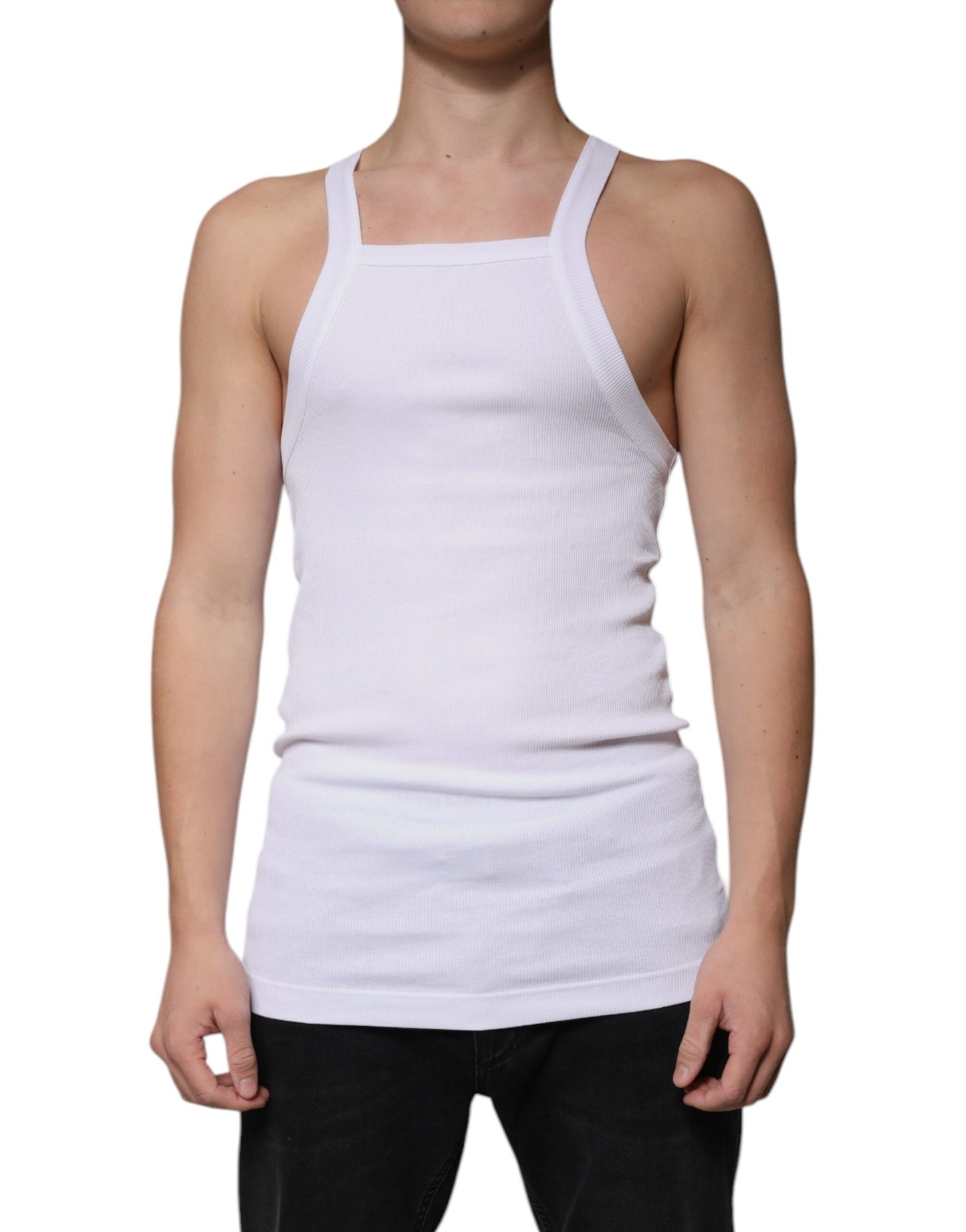 Dolce & Gabbana White Cotton Sleeveless Square Neck Tank T-shirt