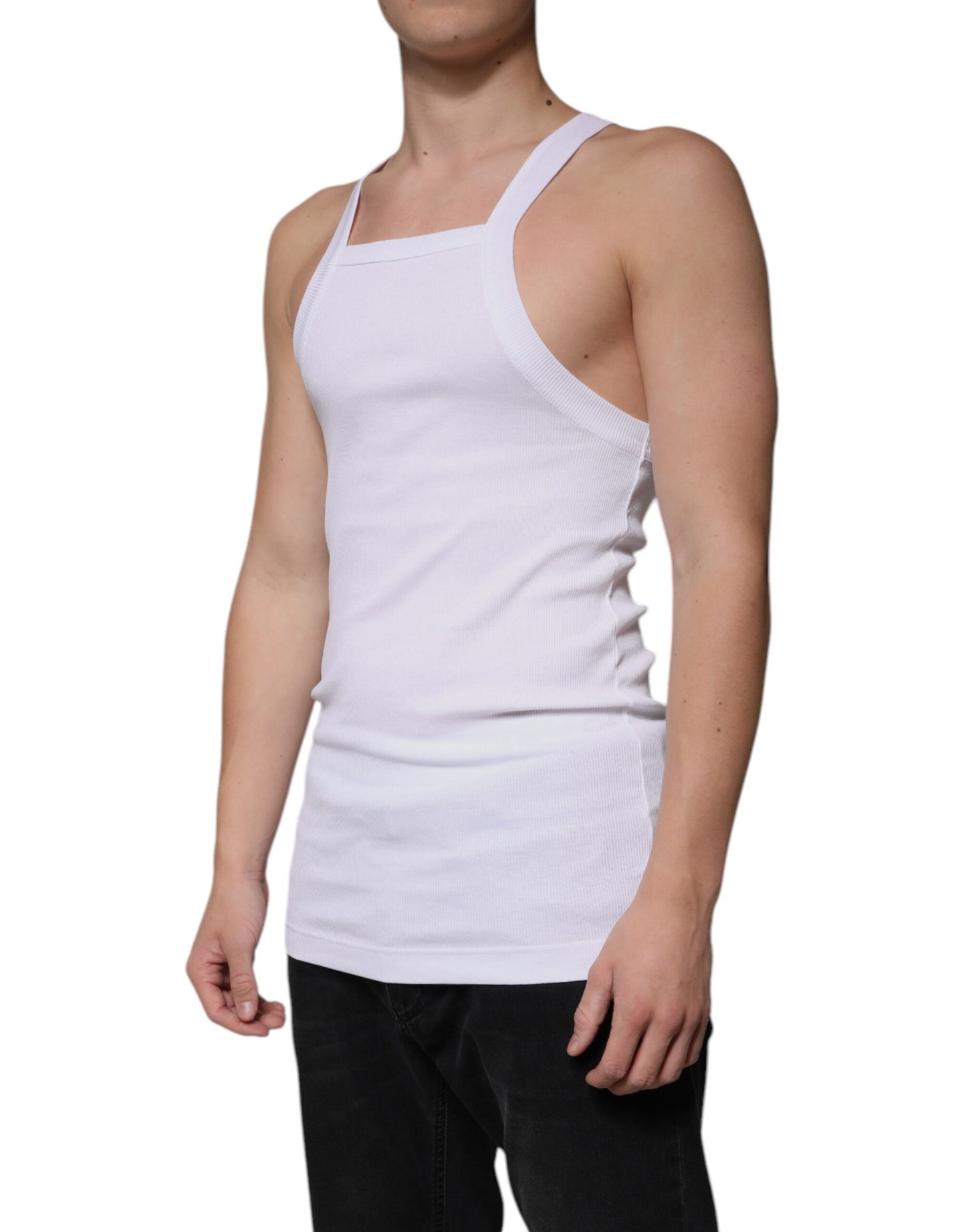 Dolce & Gabbana White Cotton Sleeveless Square Neck Tank T-shirt