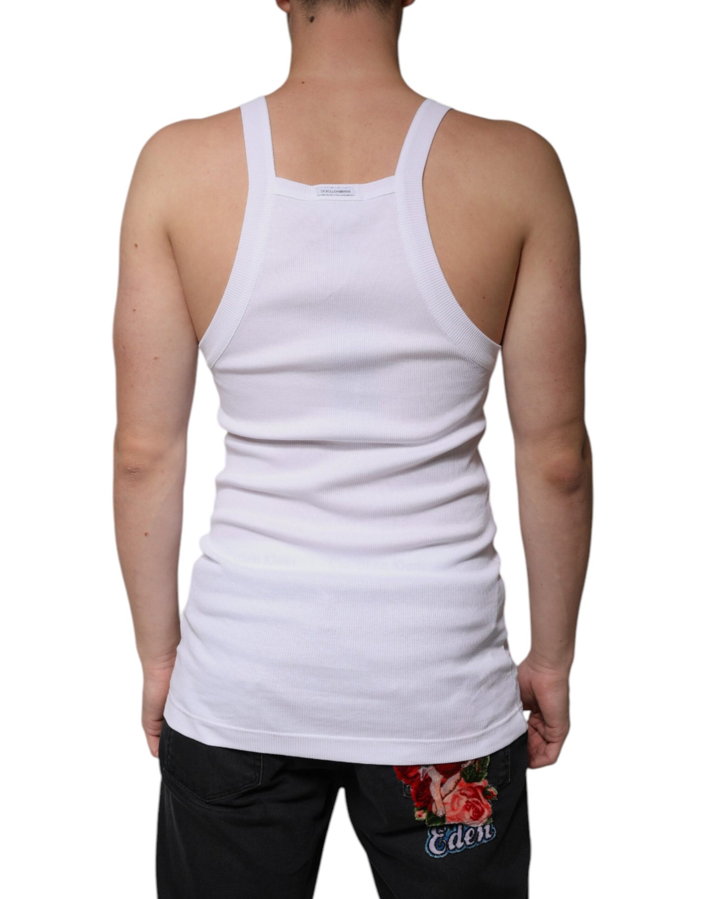 Dolce & Gabbana White Cotton Sleeveless Square Neck Tank T-shirt