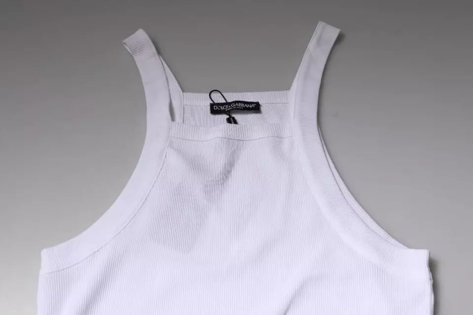 Dolce & Gabbana White Cotton Sleeveless Square Neck Tank T-shirt