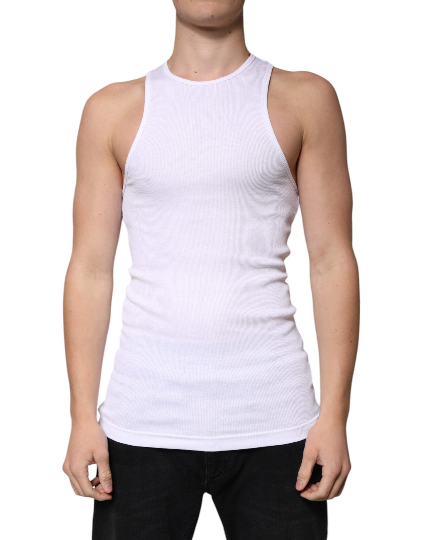 Dolce & Gabbana White Cotton Sleeveless Round Neck Tank T-shirt