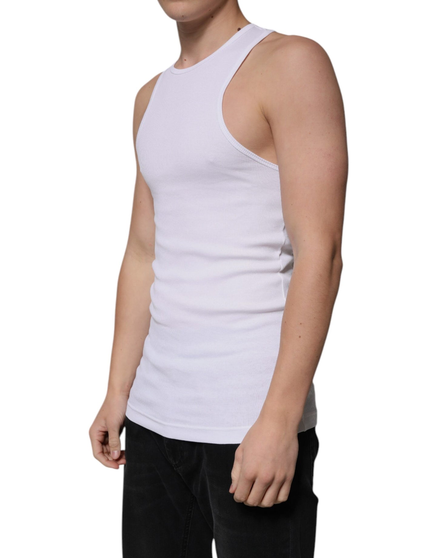 Dolce & Gabbana White Cotton Sleeveless Round Neck Tank T-shirt