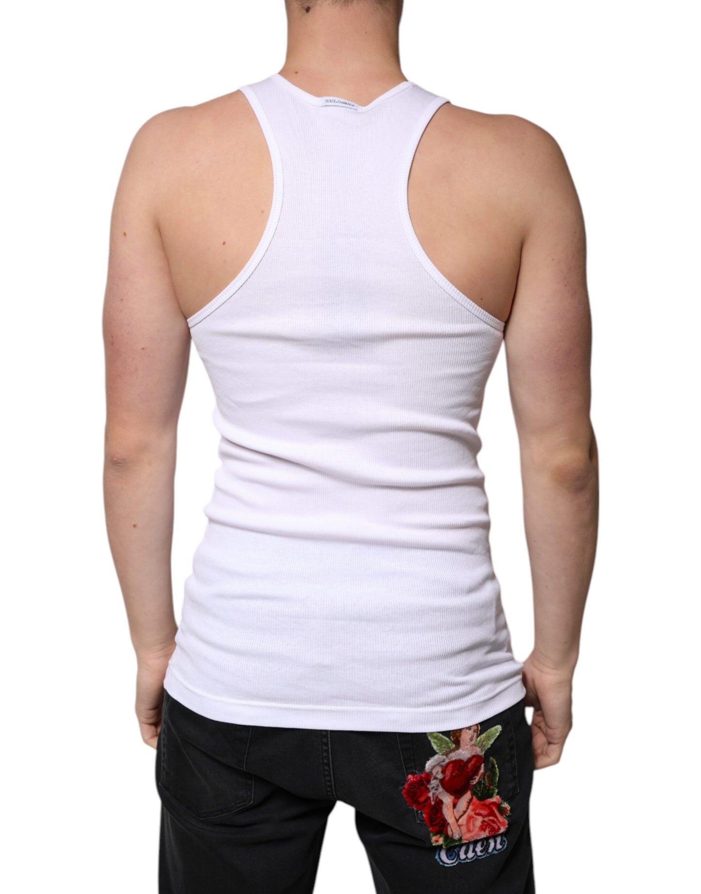 Dolce & Gabbana White Cotton Sleeveless Round Neck Tank T-shirt