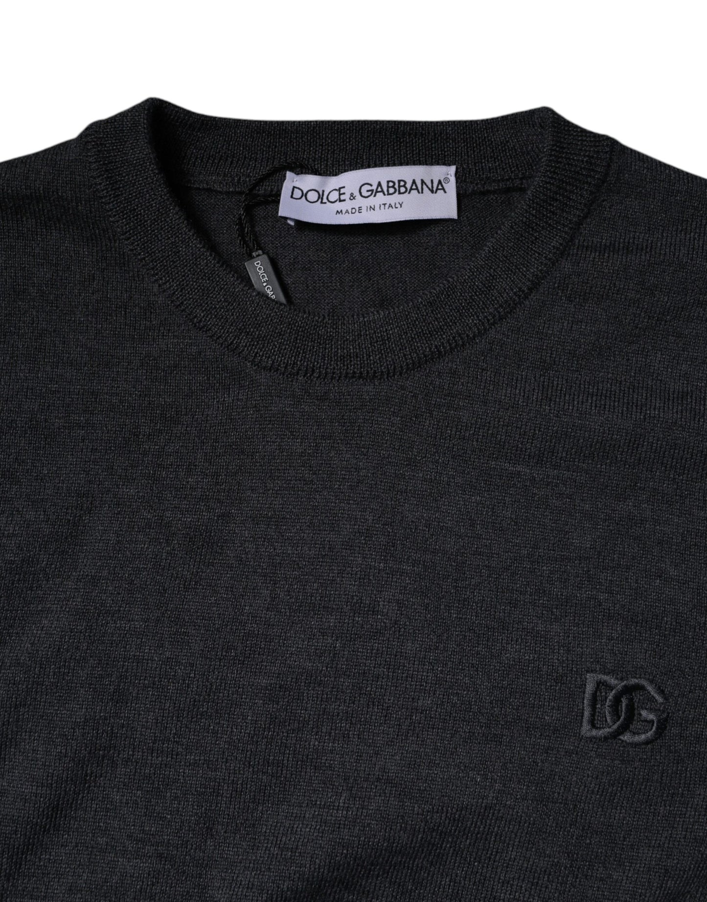 Dolce & Gabbana Dark Gray DG Logo Crew Neck Pullover Sweater