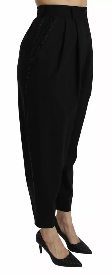 Dolce & Gabbana Black Wool High Waist Pleat Front Cropped Pants