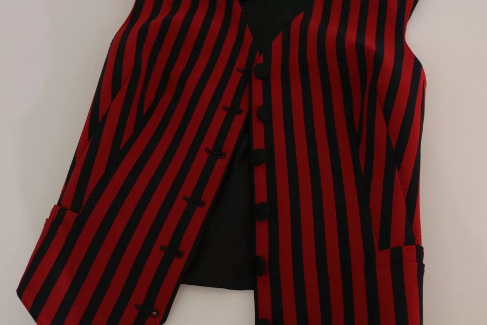 Dolce & Gabbana Red Black Stripe Vest Waistcoat Blouse Top