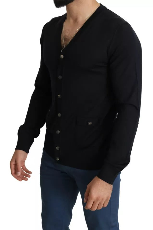 Dolce & Gabbana Black Wool Button Down Men Cardigan Sweater