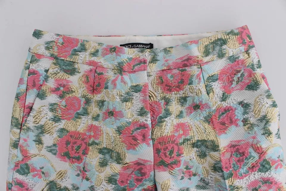 Dolce & Gabbana White Pink Floral Brocade Pants