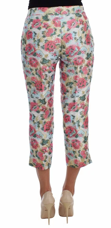 Dolce & Gabbana White Pink Floral Brocade Pants