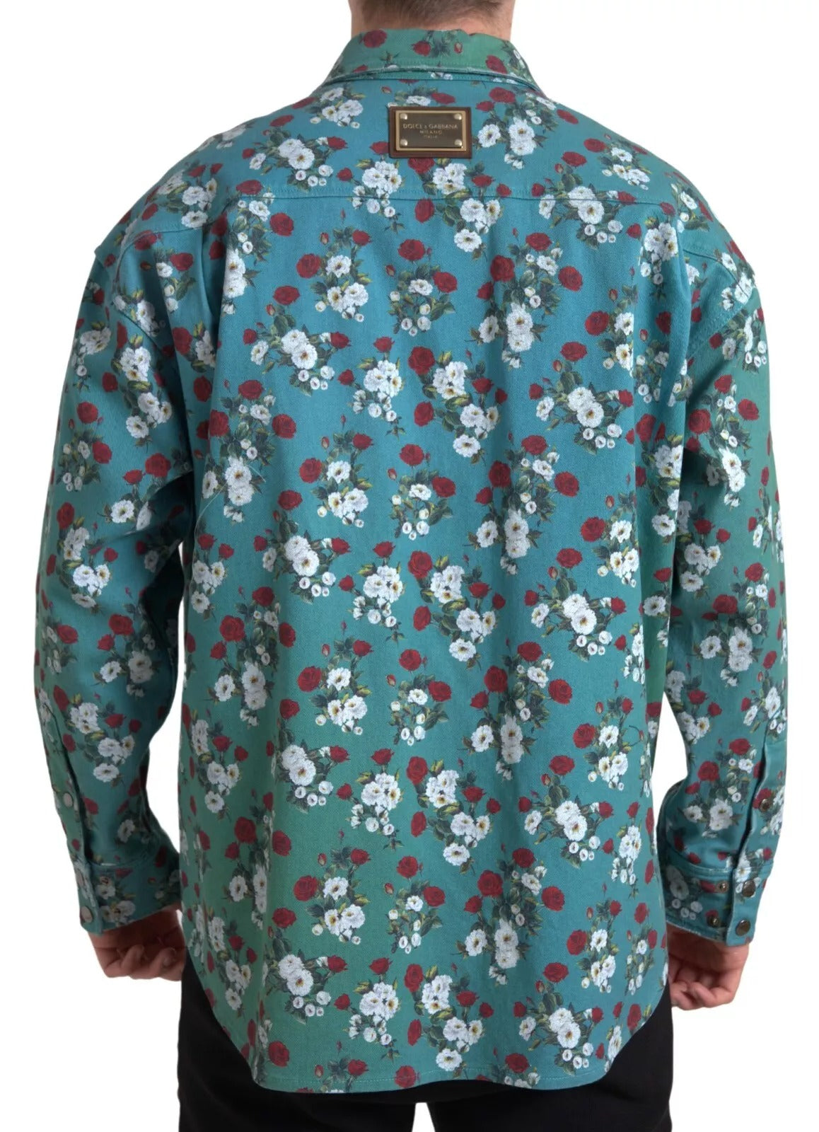 Dolce & Gabbana Blue Floral Cotton Button Down Denim Shirt