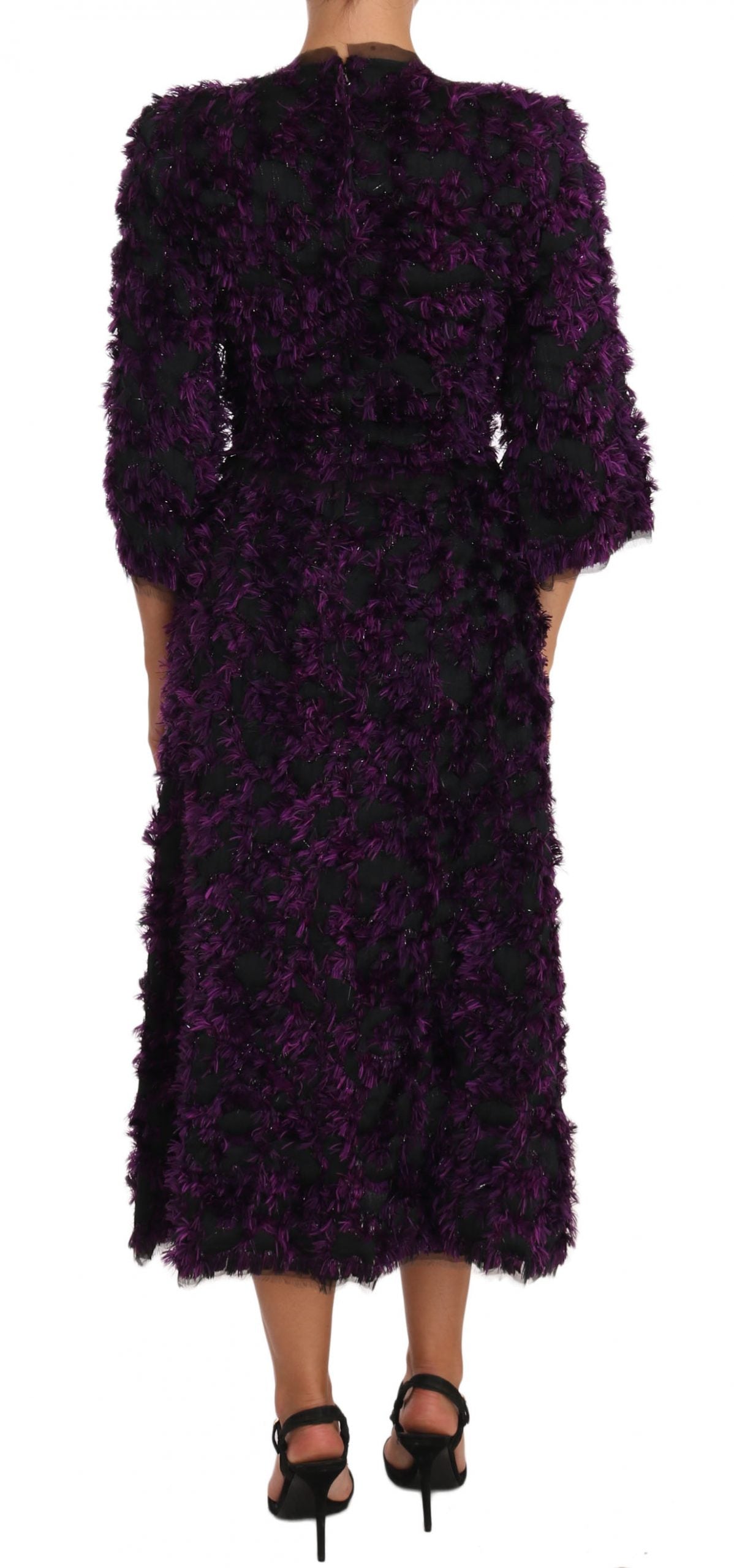 Dolce & Gabbana Elegant Fringe Sheath Dress in Purple & Black