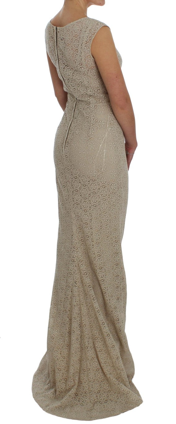 Dolce & Gabbana Elegant Beige Floral Cutout Maxi Dress